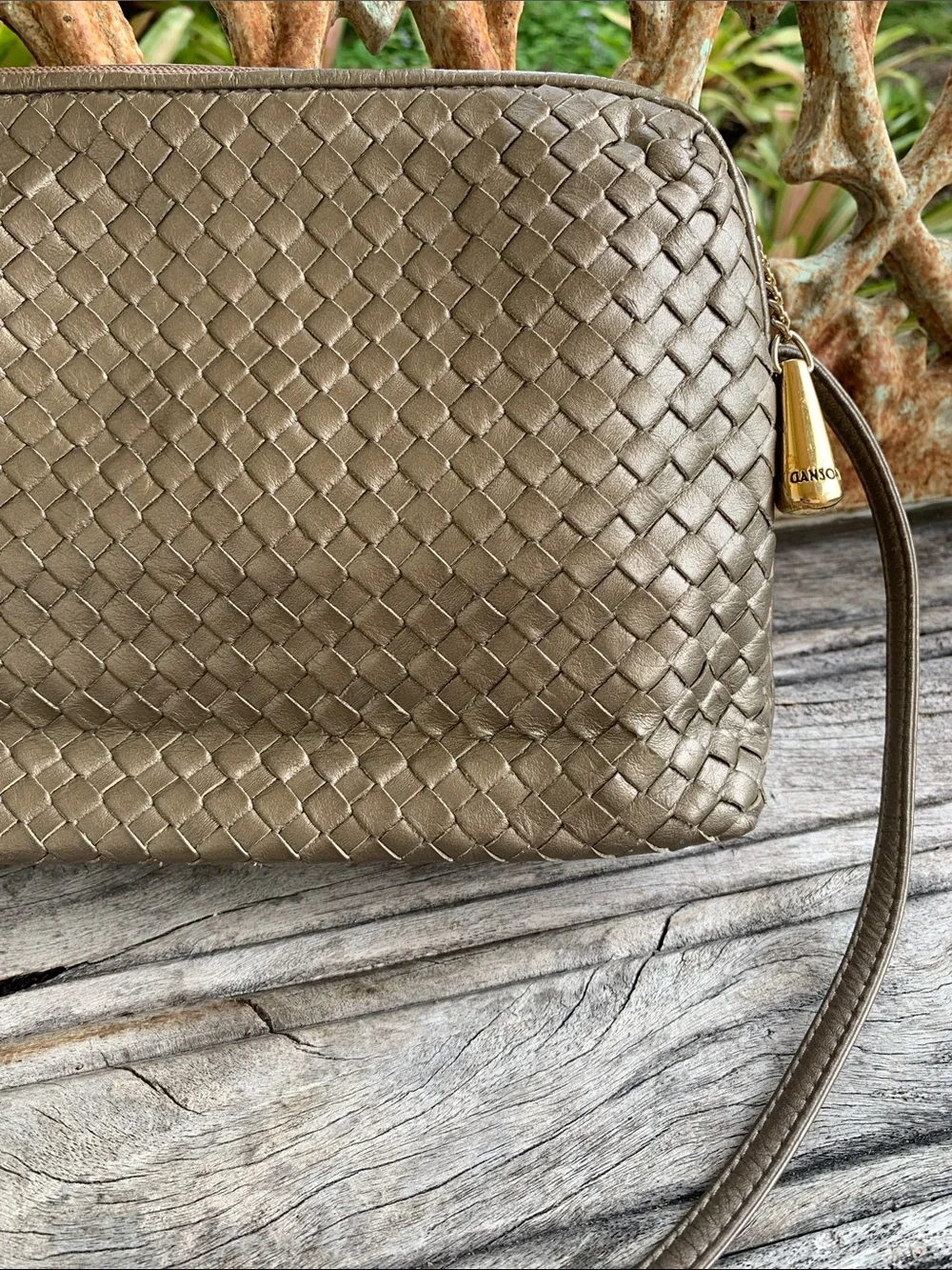 Vintage 80’s Ganson Leather Intrecciato Style Woven Crossbody Bag